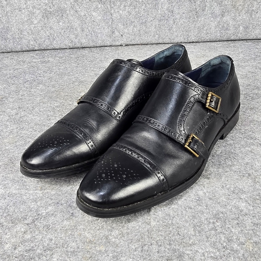 Cole Haan Monk Strap Mens 12 Black Leather Grand.OS Brogue Cap Toe C26166